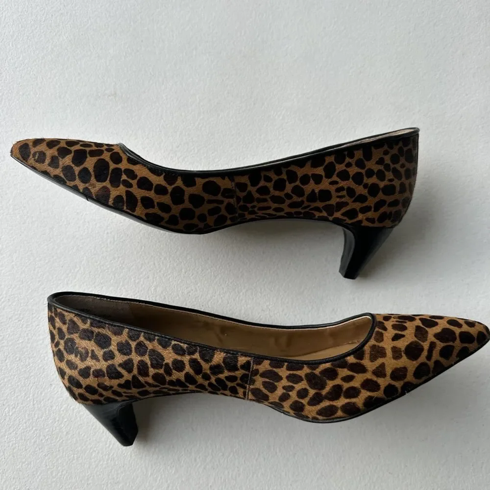 Nine West Women's Size 8 Pumps Leopard Animal Print Pointed Toe Kitten Heel